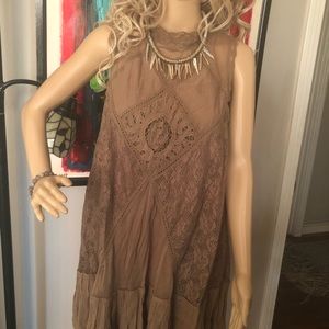 Free People Taupe Patchwork Tunic